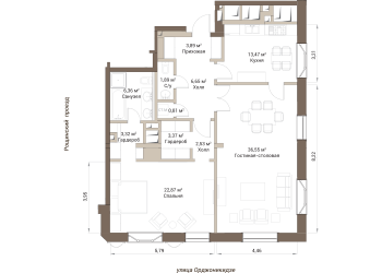 Двухкомнатная квартира 101.71 м²